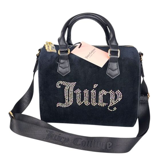 Juicy Couture Handbags - Juicy Couture Bag Obsession Satchel Black Velour Velvet Rhinestone Purse Handbag